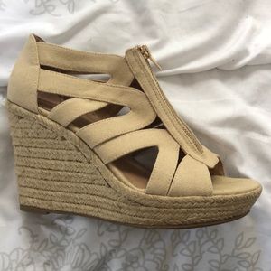 Cream wedge sandals